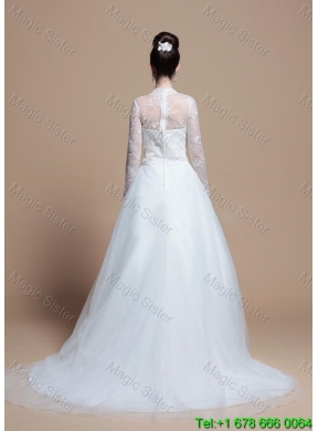 Custom Made A Line V Neck Wedding Dresses with Appliques