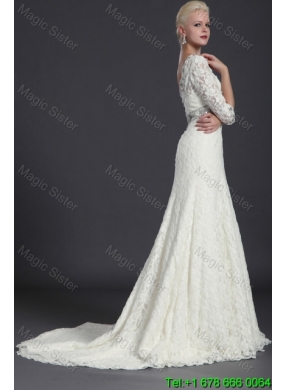 Elegant Empire Lace White Long Wedding Dresses with Court Train for 2016