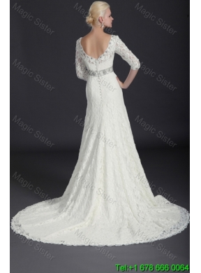 Elegant Empire Lace White Long Wedding Dresses with Court Train for 2016