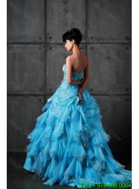 Perfect Ball Gown Appliques and Ruffles Wedding Gowns in Aqua Blue