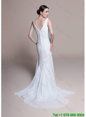 Perfect Mermaid Lace Brush Train Wedding Dresses for Garden