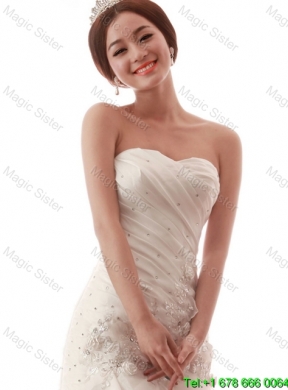 Popular Beading and Ruffles White Wedding Dress with Brush Train