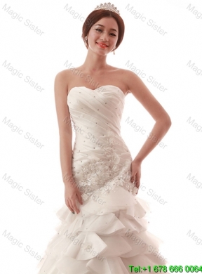 Popular Beading and Ruffles White Wedding Dress with Brush Train