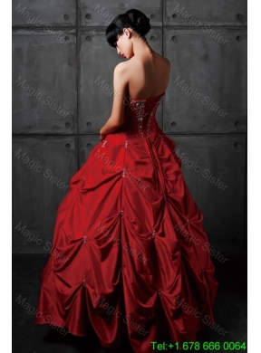 Pretty Princess Taffeta Red Wedding Dresses with Beading and Pick Ups