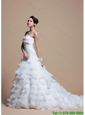 2016 Custom Made A Line Strapless Wedding Dresses with Ruffled Layer