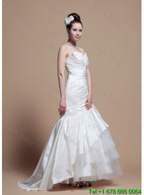 2016 Custom Made Mermaid Strapless Wedding Dresses with Brush Train