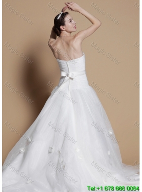 2016 Romantic A Line Strapless Wedding Dresses with Hand Made Flowers