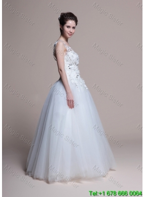 Affordable A Line One Shoulder Appliques Wedding Dresses in Tulle