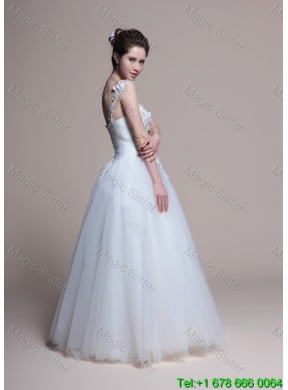 Affordable A Line One Shoulder Appliques Wedding Dresses in Tulle