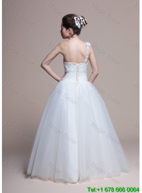 Affordable A Line One Shoulder Appliques Wedding Dresses in Tulle