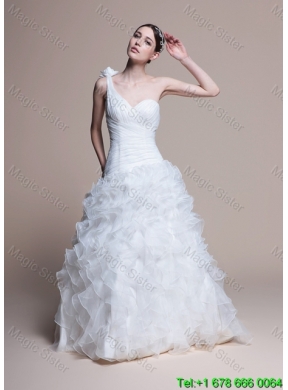 Classical A Line One Shoulder Wedding Dresses with Ruffles