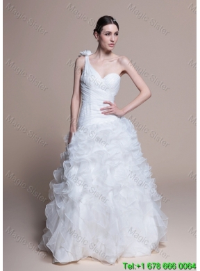 Classical A Line One Shoulder Wedding Dresses with Ruffles