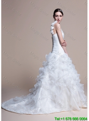 Classical A Line One Shoulder Wedding Dresses with Ruffles