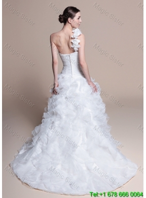 Classical A Line One Shoulder Wedding Dresses with Ruffles