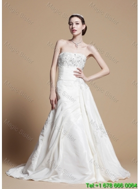 Classical A Line Strapless Wedding Gowns with Beading and Appliques