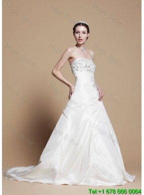 Classical A Line Strapless Wedding Gowns with Beading and Appliques