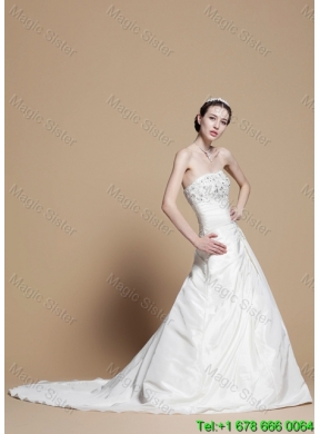 Classical A Line Strapless Wedding Gowns with Beading and Appliques