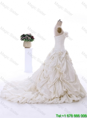 Classical Hand Made Flowers Court Train Wedding Dresses