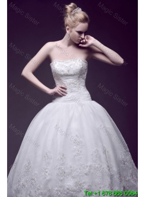 Custom Made Ball Gown Strapless Wedding Dresses with Appliques