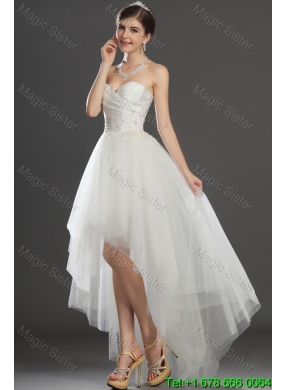 Fashionable Beading and Appliques High Low Wedding Dresses in Tulle