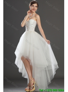 Fashionable Beading and Appliques High Low Wedding Dresses in Tulle