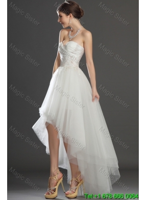 Fashionable Beading and Appliques High Low Wedding Dresses in Tulle