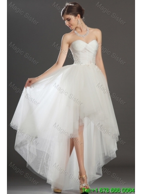 Fashionable Beading and Appliques High Low Wedding Dresses in Tulle