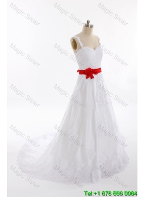 Classical A Line Straps Wedding Dresses with Belt and Appliques