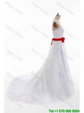 Classical A Line Straps Wedding Dresses with Belt and Appliques