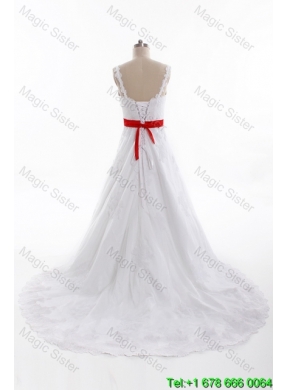 Classical A Line Straps Wedding Dresses with Belt and Appliques