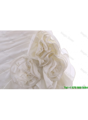 Exquisite Hand Made Flowers and Ruffles Wedding Dresses with Brush Train