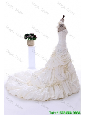 Exquisite Hand Made Flowers Wedding Dresses with Brush Train