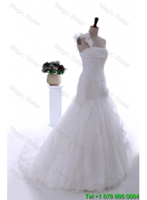 Gorgeous Hand Made Flowers and Ruffles Brush Train Wedding Dresses