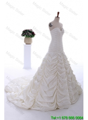 Perfect 2016 Brush Train Wedding Dress with Ruching and Pick Ups