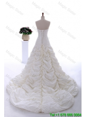 Perfect 2016 Brush Train Wedding Dress with Ruching and Pick Ups