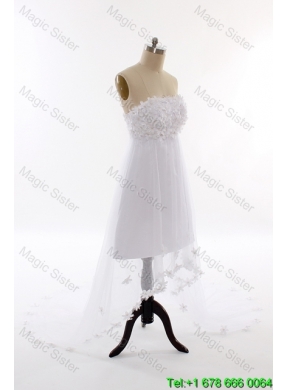 Perfect Beading and Hand Made Flowers Short Wedding Dresses with Court Train