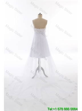 Perfect Beading and Hand Made Flowers Short Wedding Dresses with Court Train