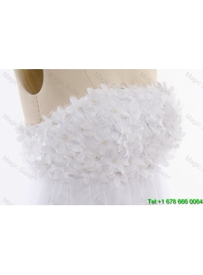 Perfect Beading and Hand Made Flowers Short Wedding Dresses with Court Train