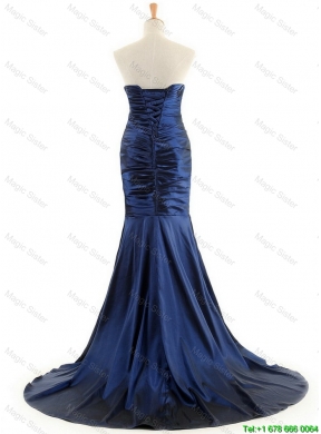 Custom Made Mermaid Royal Blue Prom Dresses with Brush Train