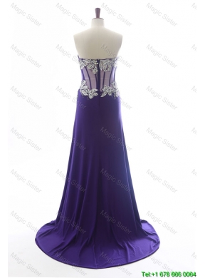 Gorgeous Sweetheart Beading Brush Train Prom Dresses in Purple