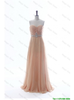 Most Popular Beading Long Prom Dresses in Peach for 2016 Summer