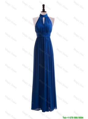 2016 Empire Halter Top Prom Dresses with Belt in Blue