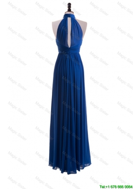 2016 Empire Halter Top Prom Dresses with Belt in Blue