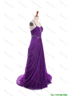 Cheap Appliques and Beading Eggplant Purple Prom Dresses with Sweep Train