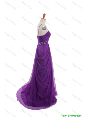 Cheap Appliques and Beading Eggplant Purple Prom Dresses with Sweep Train