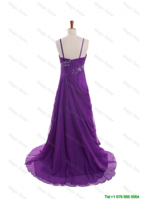 Cheap Appliques and Beading Eggplant Purple Prom Dresses with Sweep Train