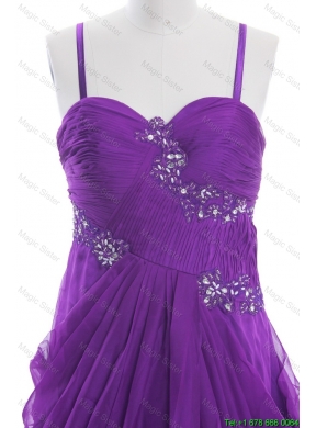 Cheap Appliques and Beading Eggplant Purple Prom Dresses with Sweep Train