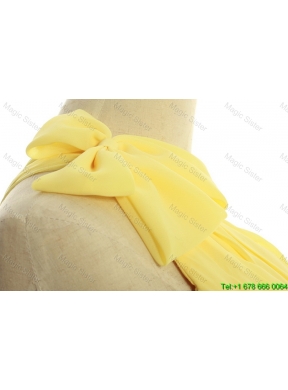 Classical One Shoulder Long Yellow Prom Dresses with Bowknot