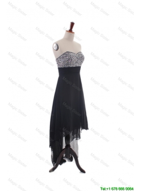 Custom Made Empire Strapless Beaded High Low Prom Dresses in Black