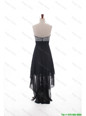 Custom Made Empire Strapless Beaded High Low Prom Dresses in Black